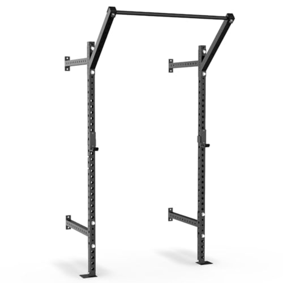 Pull Up Bar Grip - แร็คสควอทติดผนังสำหรับใช้ในยิมที่บ้าน โครงสร้างเหล็ก ผิวสีดำ รับน้ำหนักได้ 750 ปอนด์