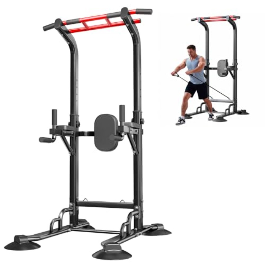 Pull Up Bar Grip - สถานีออกกำลังกายแบบดึงข้อและวิดพื้นที่บ้าน: โครงเหล็กสีดำ ปรับระดับได้ 12 ระดับ ใช้ได้หลากหลายฟังก์ชั่นสำหรับการฝึกความแข็งแรง