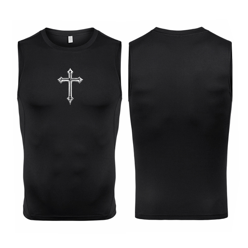 Crossfit Vest - เสื้อรัดรูปแขนกุดพิมพ์ลายกากบาทสำหรับผู้ชายเสื้อแห้งเร็วสำหรับเล่นกีฬาชาวคริสต์เสื้อออกกำลังกายวิ่งออกกำลังกาย